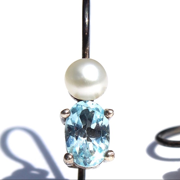 Vintage Pearl Blue Topaz Sterling Silver Earrings - Picture 3 of 6